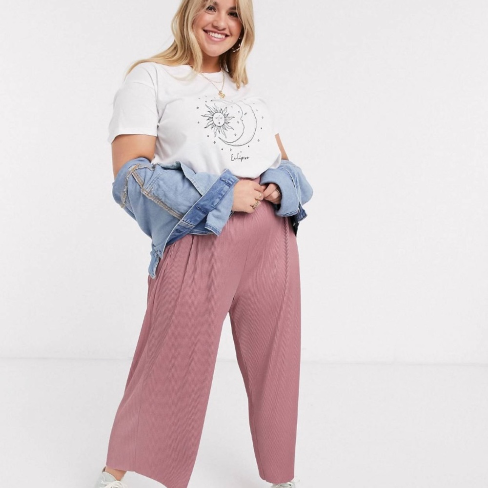 ASOS curve plisse culotte pants in Rose